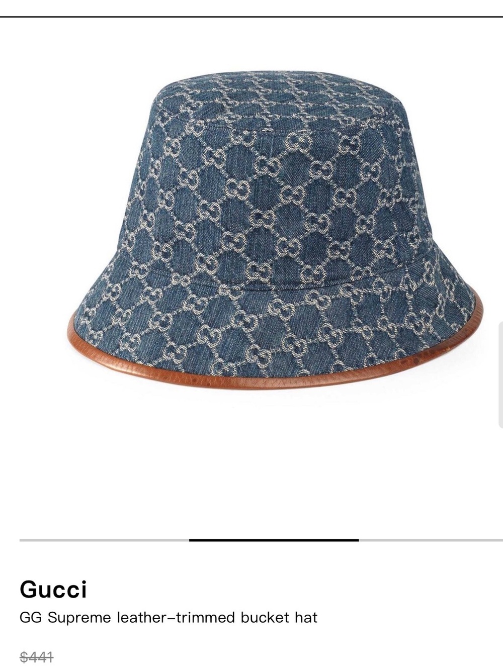 Gucci Denim GG Supreme Bucket Hat with Brown Leather Trim